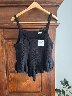 American Eagle Outfitters Black Crochet Floral Sweater Tank Top
